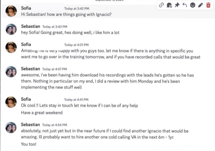 Screenshot: Slack testimonial from client Sebastian about Ignacio